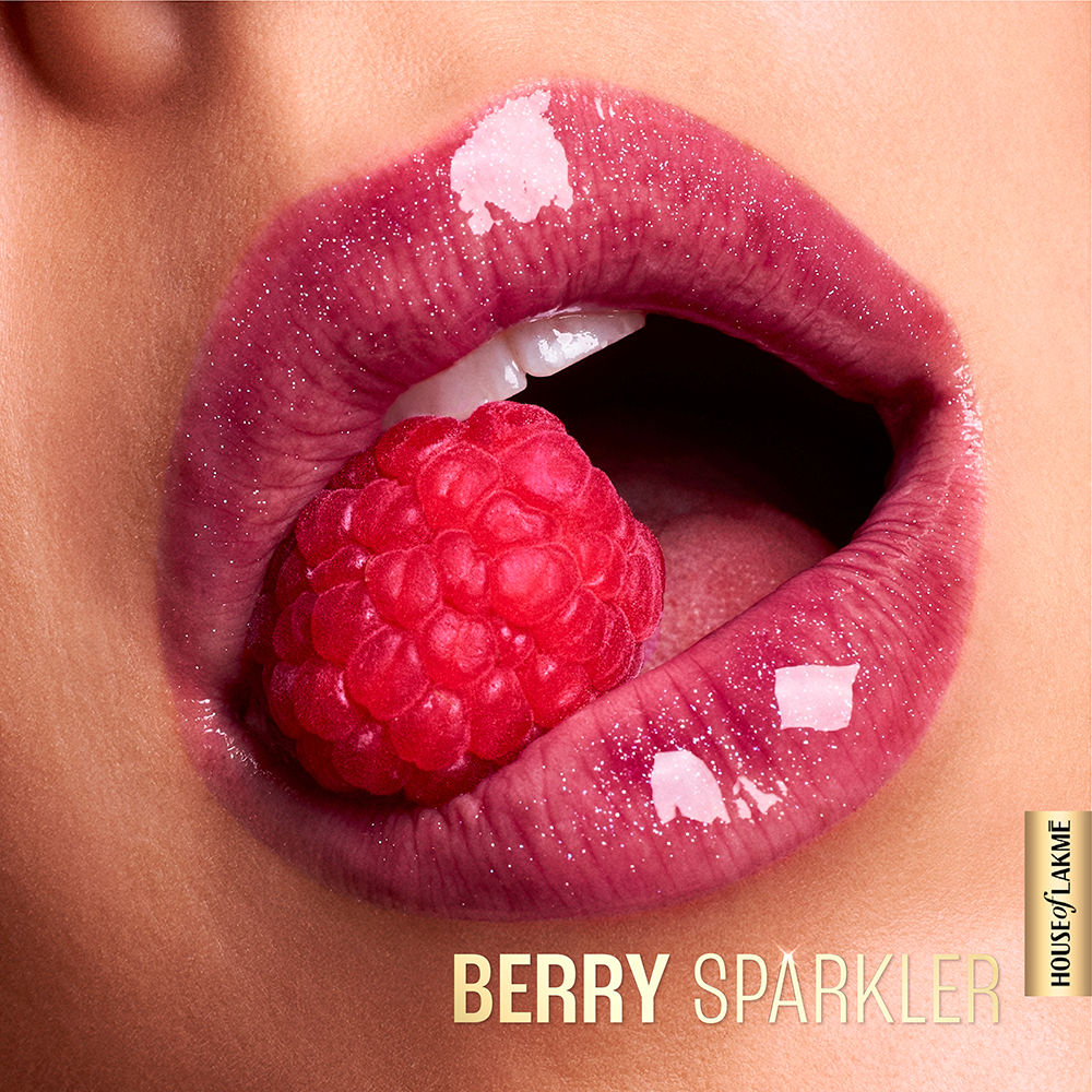 Lakme Glitterati Lip Glaze, High Shine Plumper Lip Gloss Oil with Collagen - Berry Sparkler (5ml)
