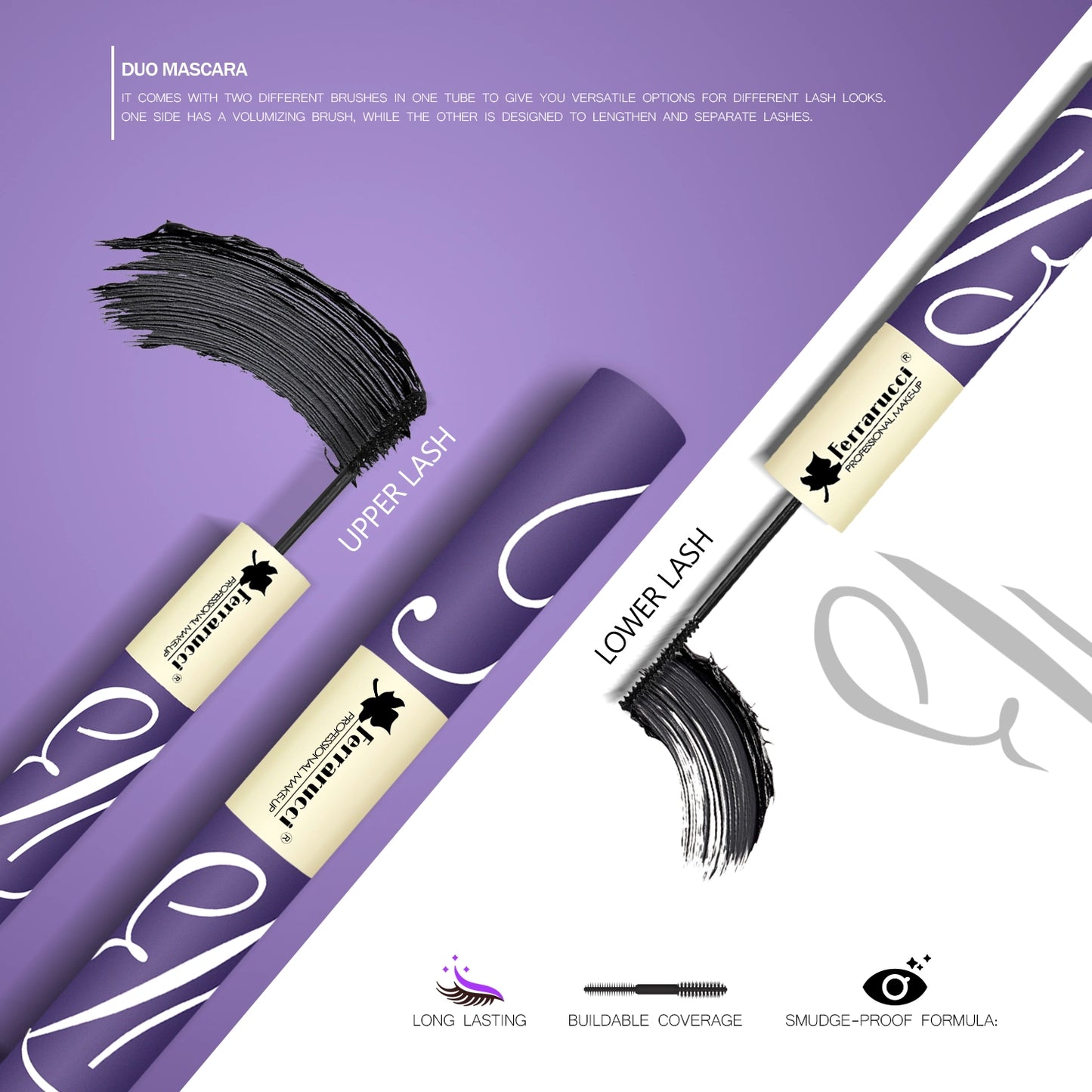 Ferrarucci Double-Head Mascara – Volumizing & Lengthening Waterproof Mascara 8g+8g