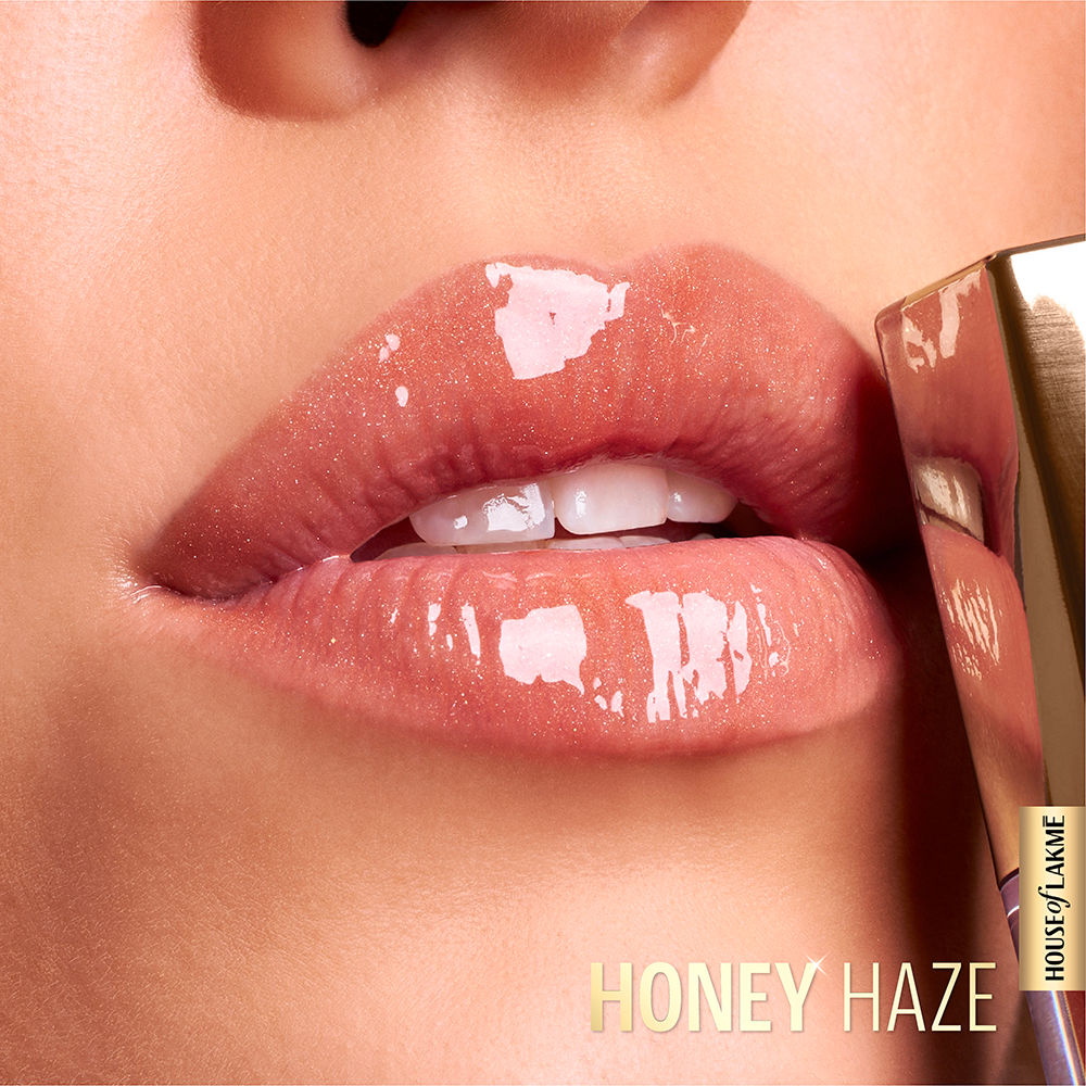 Lakme Glitterati Lip Glaze, High Shine Plumper Lip Gloss Oil with Collagen - Honey Haze (5ml)