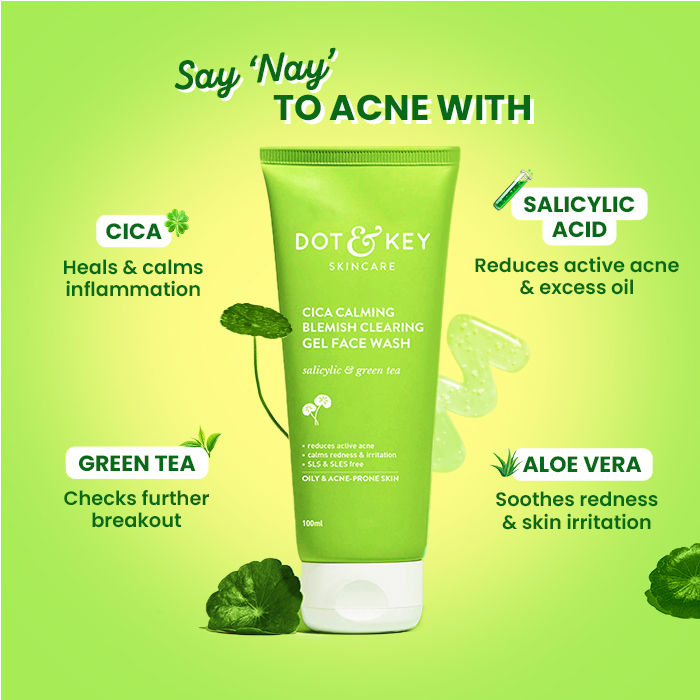 Dot & Key Cica Calming Blemish Clearing Face Wash – Gentle Cleanser for Acne-Prone Skin (100ml)
