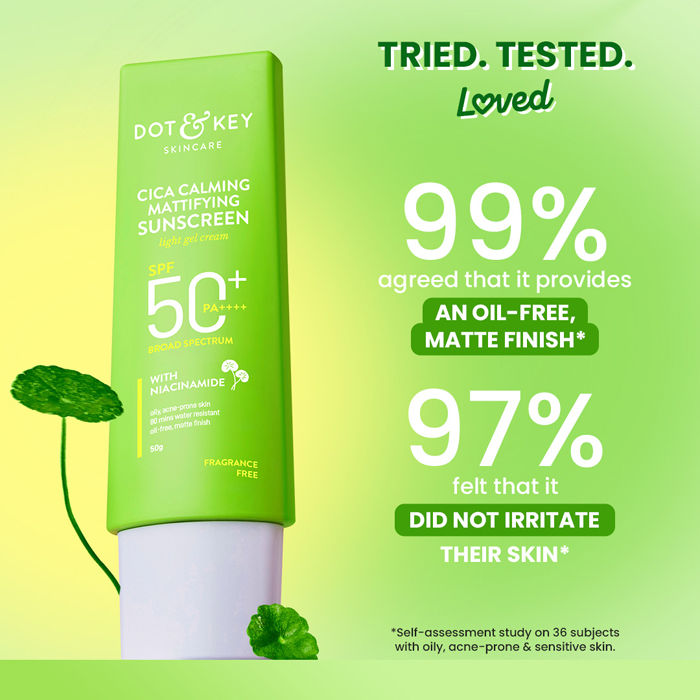 Dot & Key Cica Calming Mattifying Sunscreen Niacinamide SPF 50+ PA++++ For Oily Acne Prone & Sensitive Skin Light Gel Cream (50g)