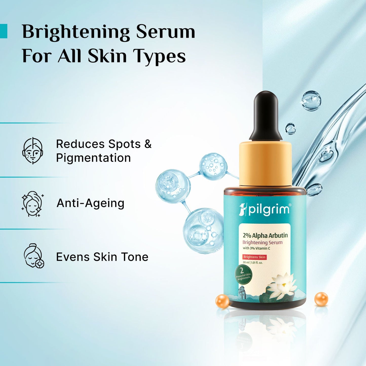 Pilgrim 2% Alpha Arbutin Brightening Serum – Fades Dark Spots & Pigmentation (30ml)