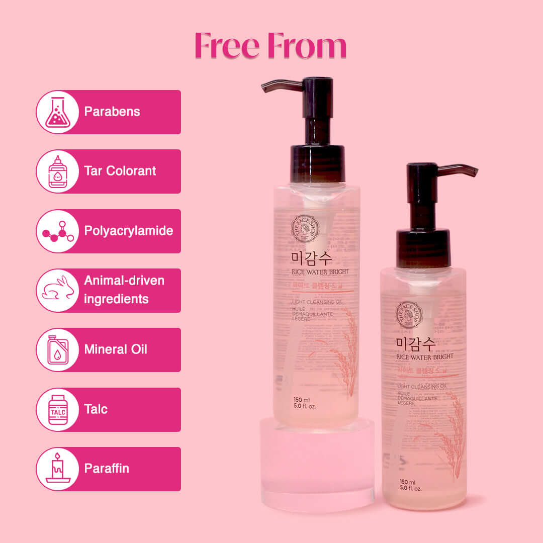 The Face Shop Rice Water Bright Light Cleansing Oil - Korean Makeup Remover for heavy makeup (150ml)