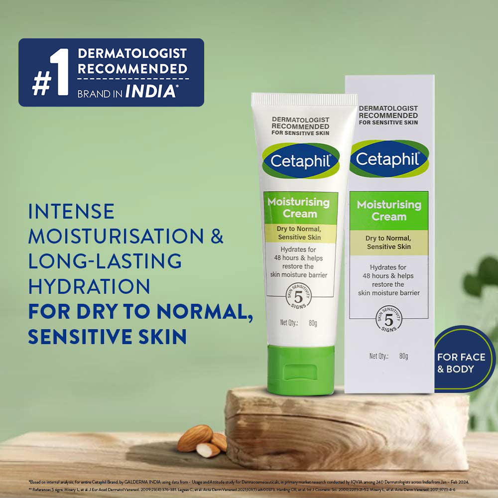 Cetaphil Moisturising Cream, Dry To Normal, Sensitive Skin, Hydrates For 48 Hours (80g)