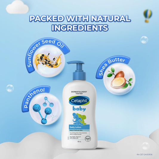 Cetaphil Baby Daily Lotion, Suitable For Baby’s Delicate Skin, Shea Butter And Vitamin E, Dermatologist Tested (400ml)