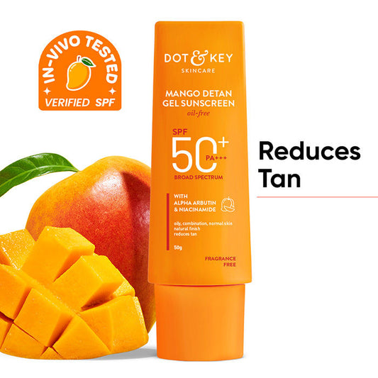 Dot & Key Mango Detan Gel Sunscreen In-Vivo Tested SPF 50+ PA++++, Oil-Free Formula (80g)