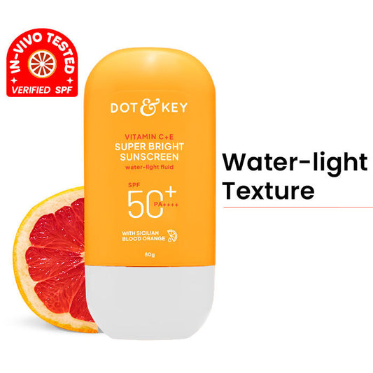 Dot & Key Vitamin C + E Super Bright Sunscreen SPF 50 PA+++ For Glowing Skin, 100% No White Cast (80g)