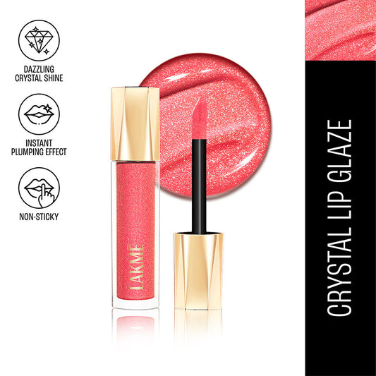 Lakme Glitterati Lip Glaze, High Shine Plumper Lip Gloss Oil with Collagen - Frosted Rose (5ml)