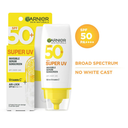 Garnier Invisible Serum Sunscreen SPF 50 PA++++ with Vitamin C – Lightweight Air Lock Formula, No White Cast (30g)