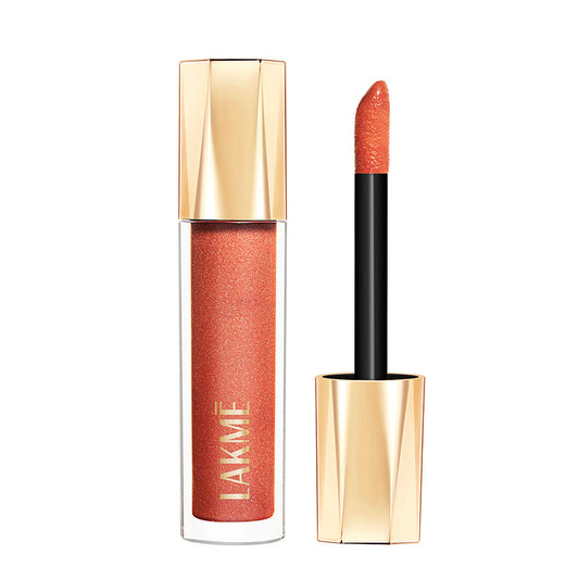 Lakme Glitterati Lip Glaze, High Shine Plumper Lip Gloss Oil with Collagen - Honey Haze (5ml)