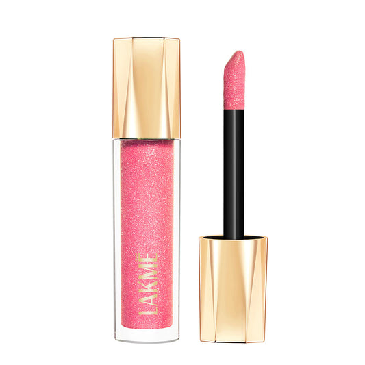 Lakme Glitterati Lip Glaze, High Shine Plumper Lip Gloss Oil with Collagen - Hot Pink Cosmo (5ml)