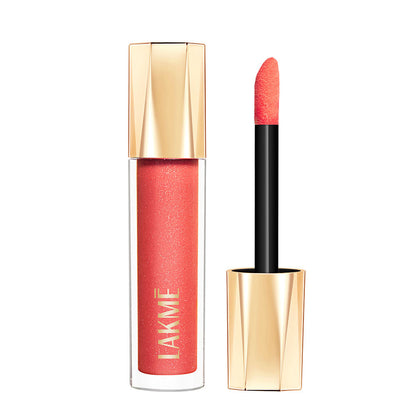 Lakme Glitterati Lip Glaze, High Shine Plumper Lip Gloss Oil with Collagen - Peach Punch (5ml)