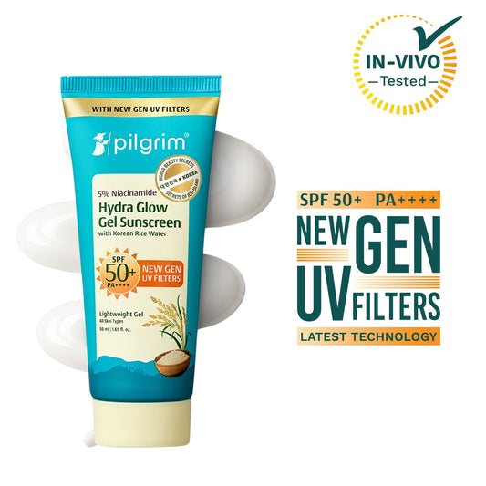 Pilgrim 5% Niacinamide Hydra Glow Gel Sunscreen SPF 50+ PA++++ In-Vivo tested & New Gen UV filter (50ml)