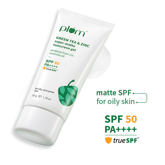 Plum Green Tea & Zinc Super-Matte SPF 50 Sunscreen Gel For Oily, Combination Skin, No White Cast (50g)