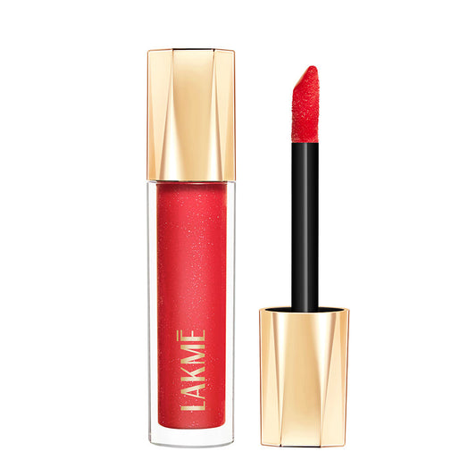 Lakme Glitterati Lip Glaze, High Shine Plumper Lip Gloss Oil with Collagen - Scarlet Spritzer (5ml)