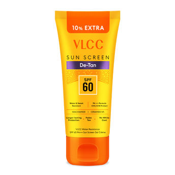 VLCC Sunscreen De-Tan SPF 60 PA+++ – Water & Sweat Resistant Gel Creme with Niacinamide & Ceramide (110g)