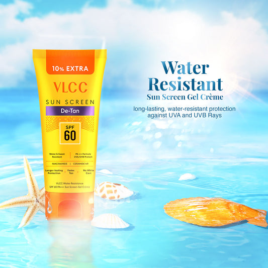 VLCC Sunscreen De-Tan SPF 60 PA+++ – Water & Sweat Resistant Gel Creme with Niacinamide & Ceramide (110g)