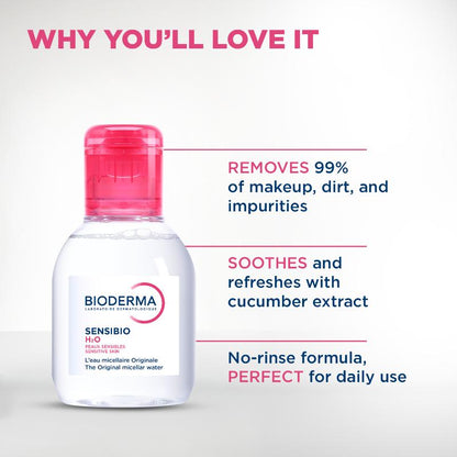Bioderma Dermatological Micellar Water Sensibio H2O - Gently Removes Makeup Prevents Clogged Pores (100ml)