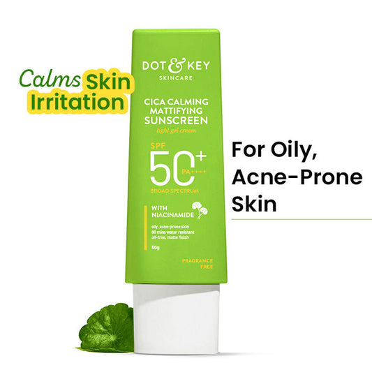 Dot & Key Cica Calming Mattifying Sunscreen Niacinamide SPF 50+ PA++++ For Oily Acne Prone & Sensitive Skin Light Gel Cream  (50g)