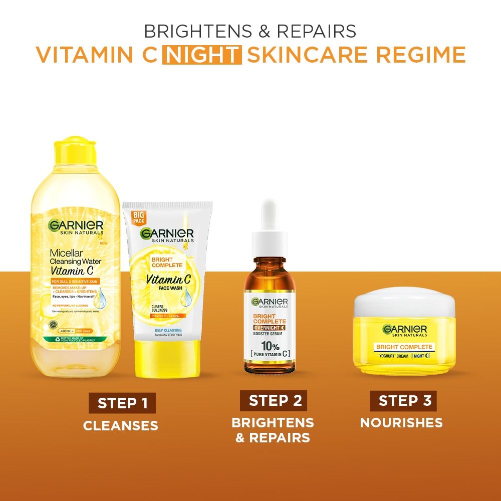 Garnier Bright Complete OverNight Booster Vitamin C + Serum With 10% Pure Vitamin C To Repair & Brighten Skin