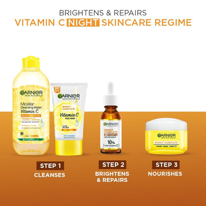 Garnier Bright Complete OverNight Booster Vitamin C + Serum With 10% Pure Vitamin C To Repair & Brighten Skin