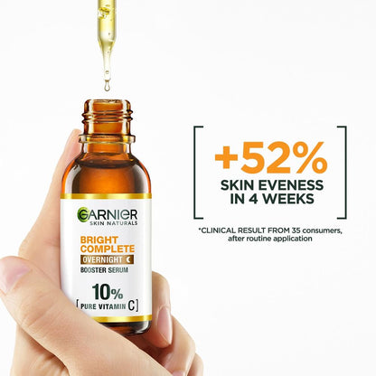 Garnier Bright Complete OverNight Booster Vitamin C + Serum With 10% Pure Vitamin C To Repair & Brighten Skin