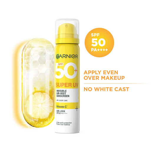 Garnier Super UV Invisible Air Mist Spray Sunscreen SPF50 PA++++ For UVA/B, Over Makeup Spray (75ml)