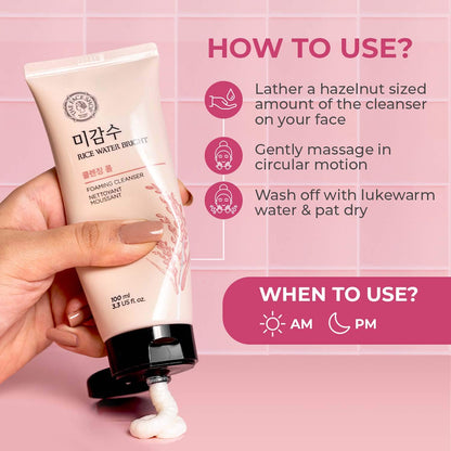 The Face Shop Rice Water Bright Foaming Cleanser - Best Korean Face Wash for Even Tone Skin (100ml)