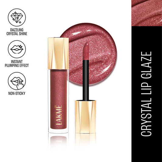 Lakme Glitterati Lip Glaze, High Shine Plumper Lip Gloss Oil with Collagen - Caramel Drizzle (5ml)