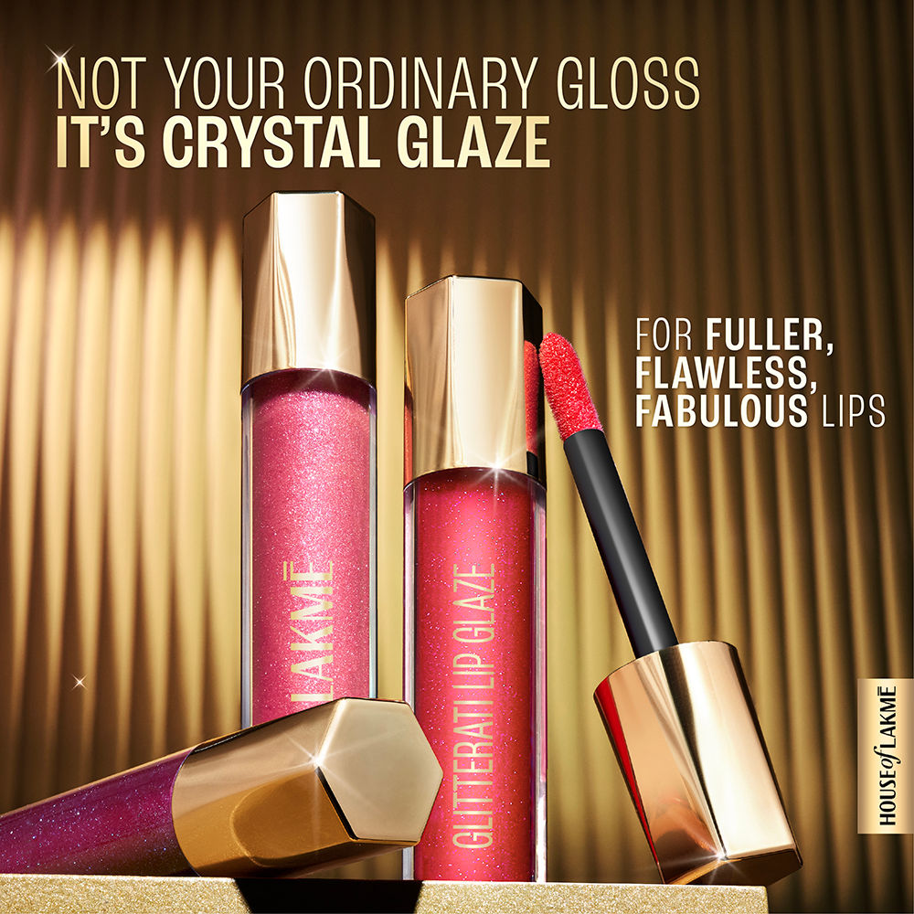 Lakme Glitterati Lip Glaze, High Shine Plumper Lip Gloss Oil with Collagen - Honey Haze (5ml)