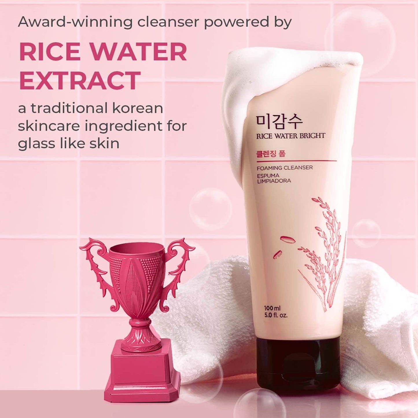 The Face Shop Rice Water Bright Foaming Cleanser - Best Korean Face Wash for Even Tone Skin (100ml)
