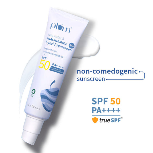 Plum 2% Niacinamide & Rice Water SPF 50 PA+++ Sunscreen, Fades Tan, For Oily To Dry Skin Type (50 g)