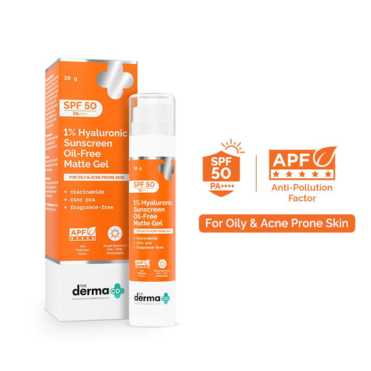 The Derma Co 1% Hyaluronic Sunscreen Oil-Free Matte Gel SPF 50 PA++++ Protected In Vivo Tested (50g)