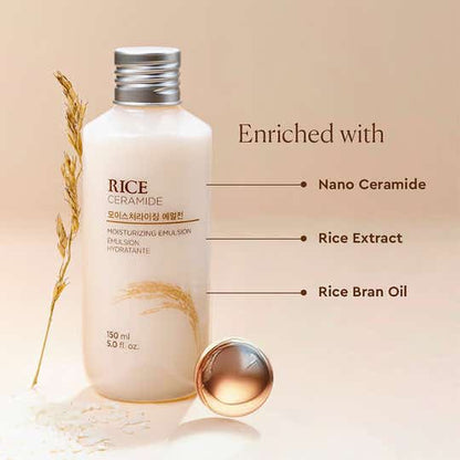 The Face Shop Rice & Ceramide Moisturizing Emulsion Cream - Korean Brightening Moisturizer (150 ml)