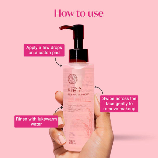 The Face Shop Rice Water Bright Light Cleansing Oil - Korean Makeup Remover for heavy makeup (150ml)